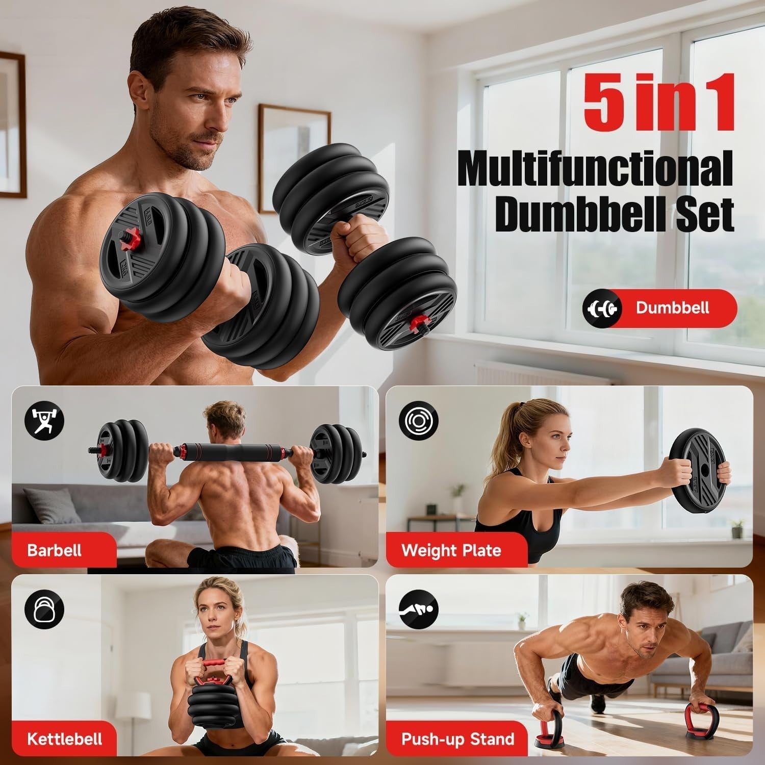 Adjustable Dumbbell Set 20lb 5 in 1 Free Weights Home Gym