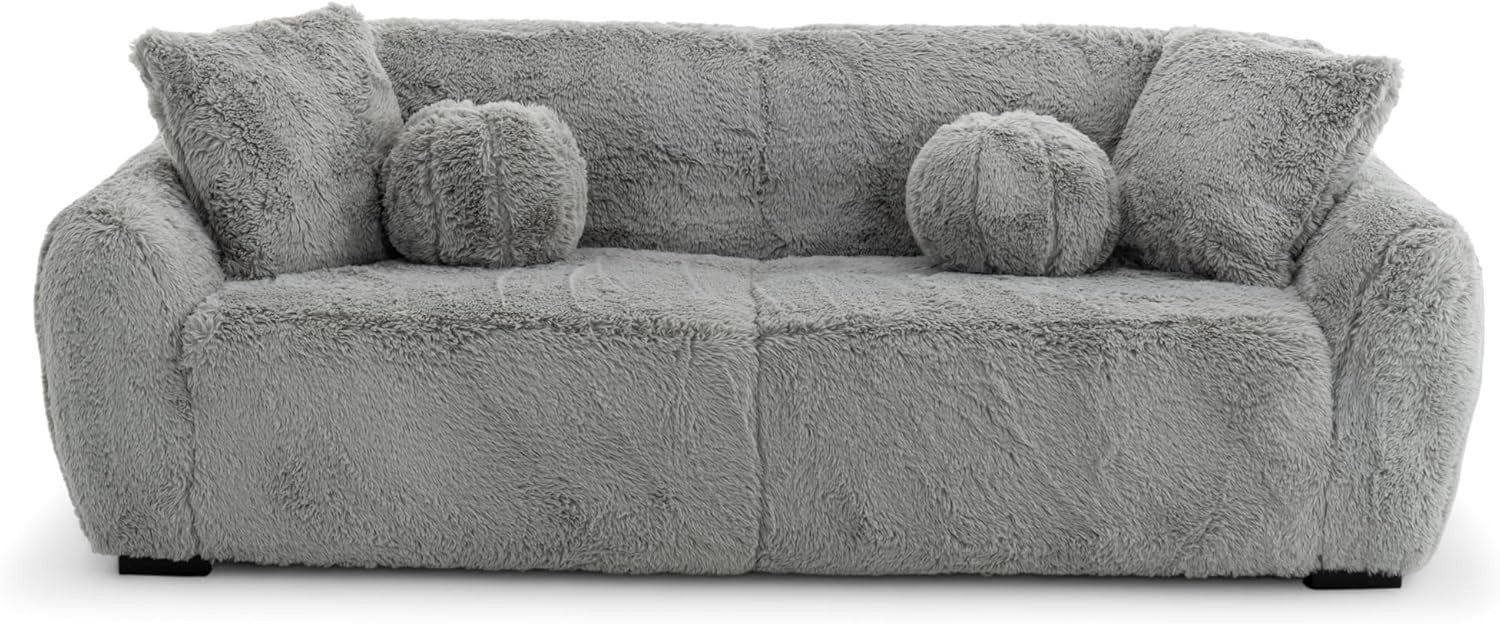 Grey 5 Seater Fluffy Sofa Set Deep Plush Cushions Comfy Lounge Suite