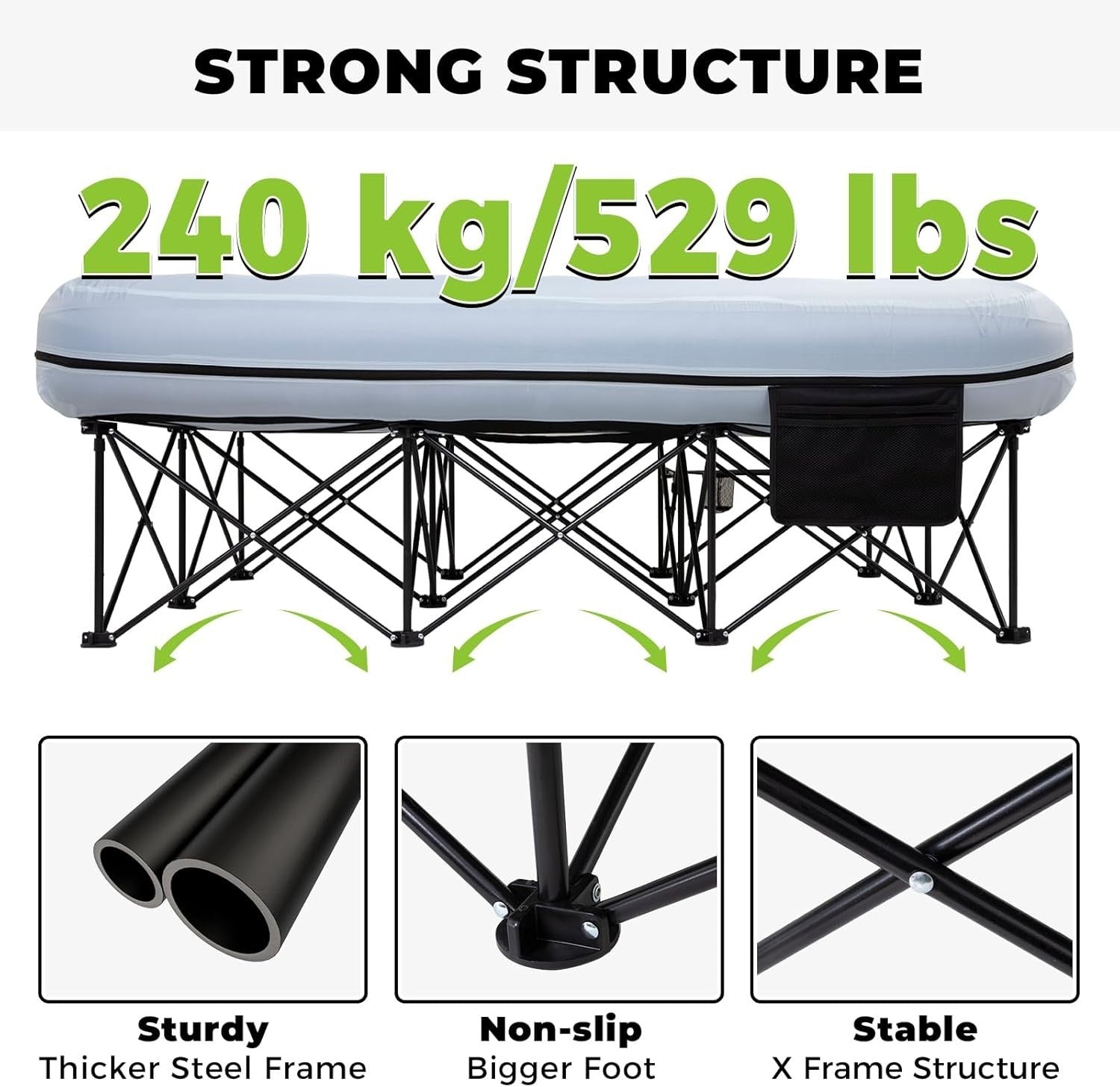 Double Inflatable Camping Bed Cot for 2 Adults | Portable Air Mattress + Side Ta