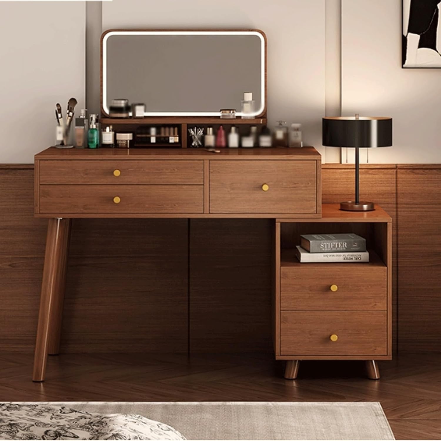 Telescopic Vanity Dressing Table Desk Makeup Dresser & Corner Shelf Set 60cm