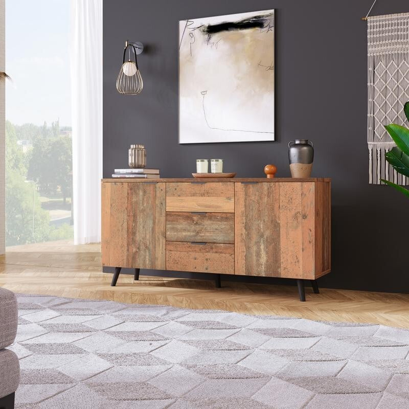 Vintage Sideboard TV Cabinet 140cm Storage Unit with Drawers & Shelves