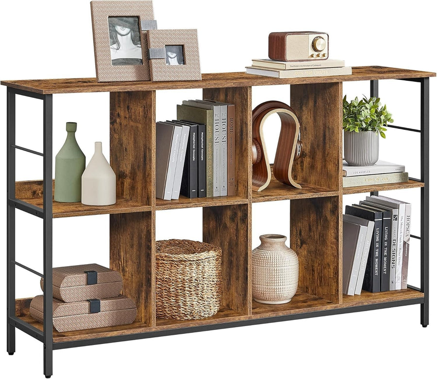 Industrial 2-Tier Ladder Shelf Bookcase Storage Rack 8 Cube Unit Rustic Black