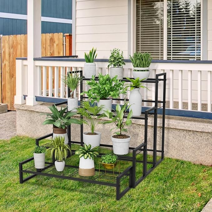 4 Tier Metal Plant Stand Indoor Outdoor Stackable Flower Shelf Garden Display