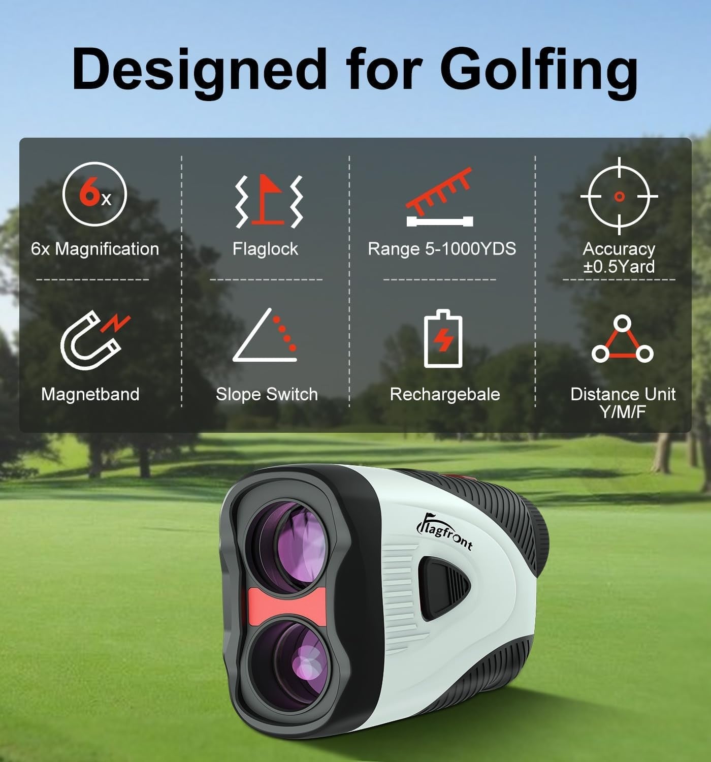 Golf Laser Rangefinder with Slope Pin Lock Vibration 1000Y Rechargeable