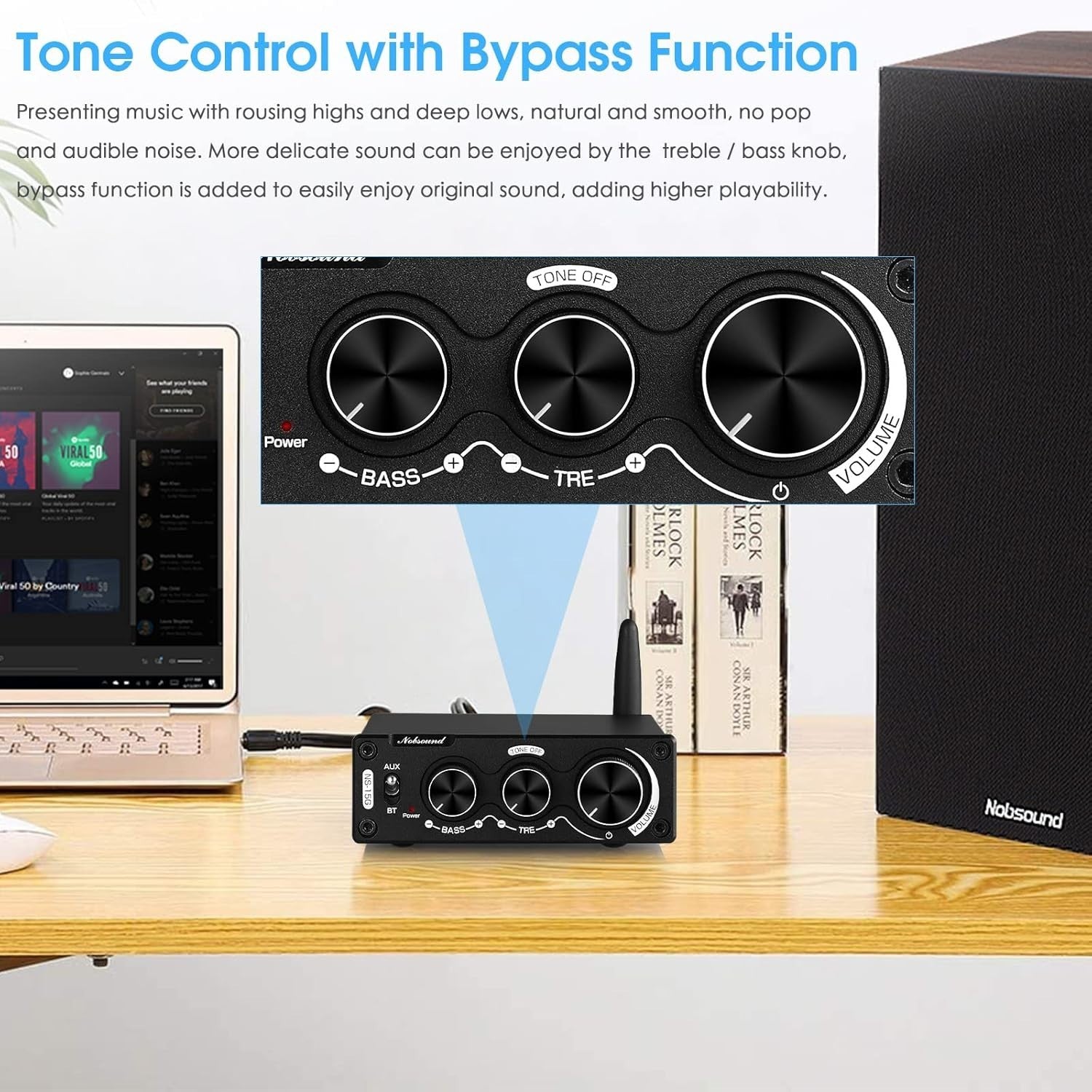 Mini HiFi Stereo Amplifier Bluetooth 5.0 200W Power Bass Treble Control