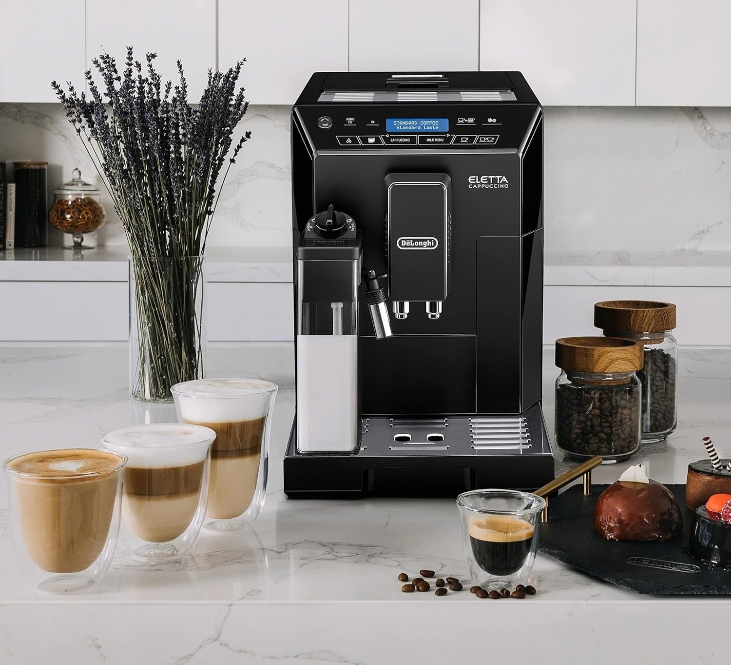 Fully Automatic Espresso Maker Latte System One-Touch Milk Drinks 1300ml Black