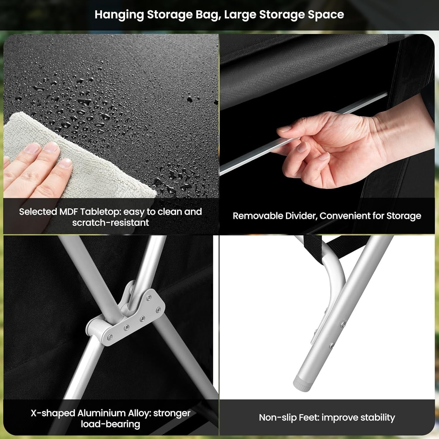 Camping Kitchen Table Foldable with Storage Cupboards & Carry Bag