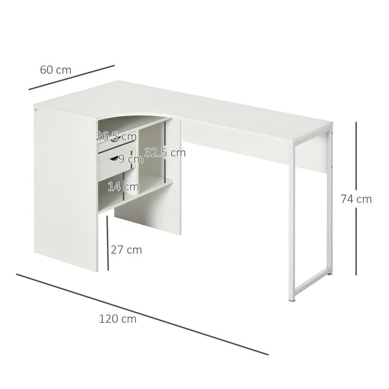 White L-Shaped Computer Desk with Drawers & Storage – Corner Office Table