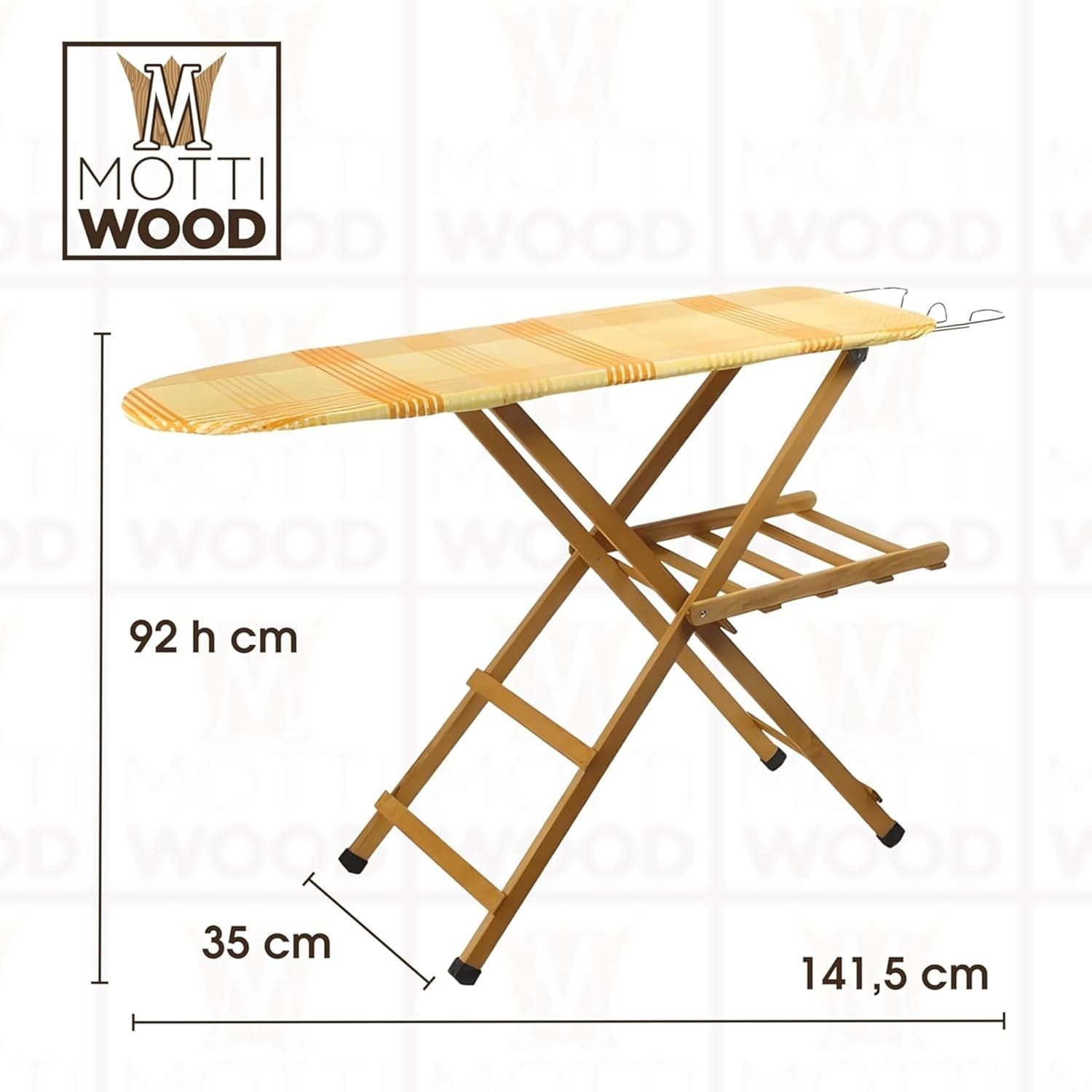 Wooden Ironing Board Adjustable Height Folding Beech Wood Large 141cm