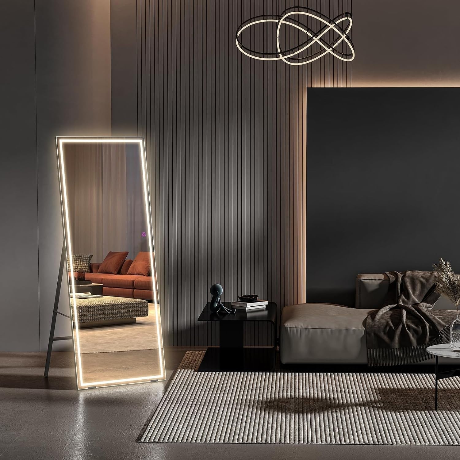 LED Full Length Mirror 140x50cm Wall Mount Dimmable Touch Light Black
