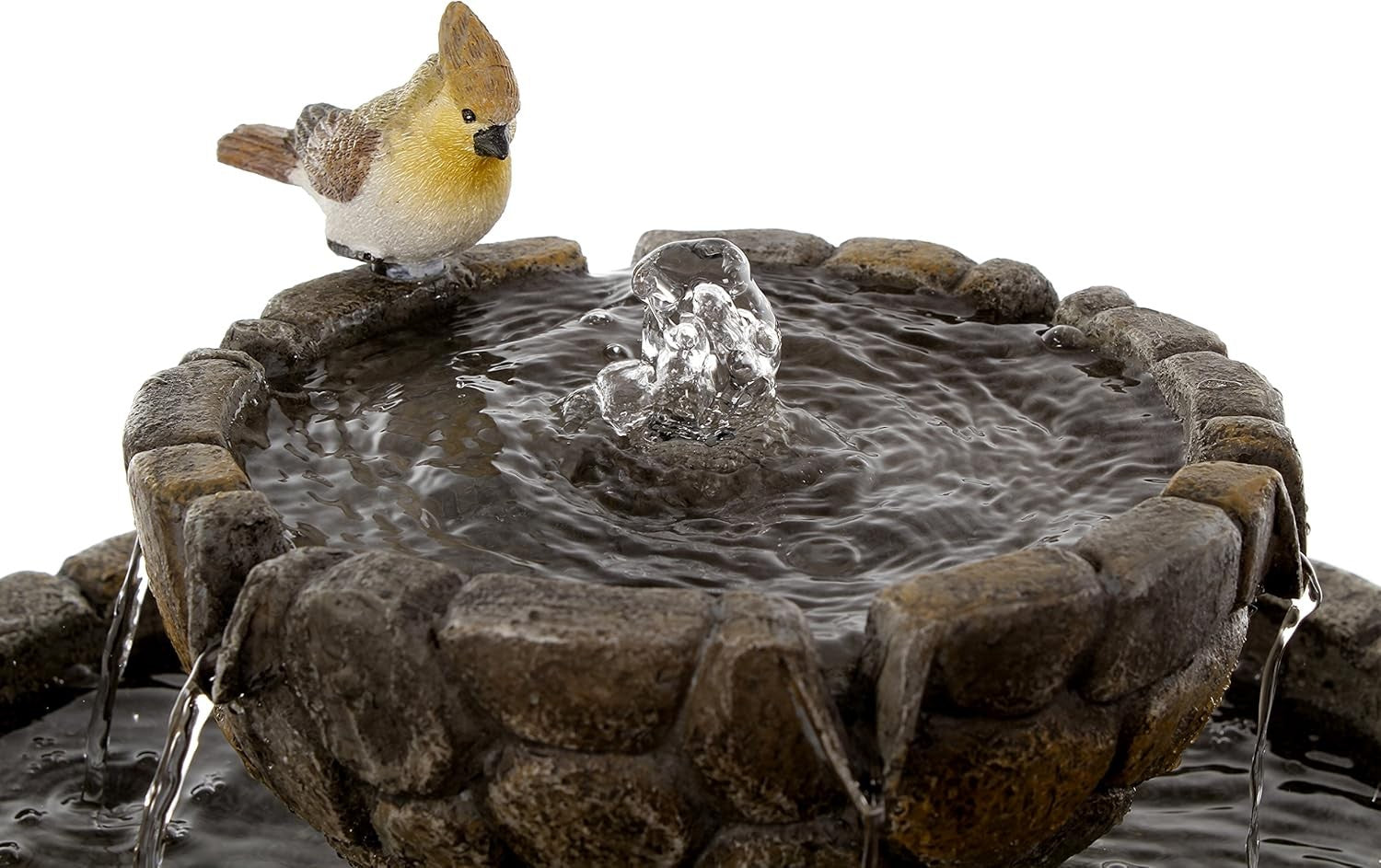 Solar Bird Bath 68cm Two Tier Fountain Feeder | Cobbled Garden Water Feature