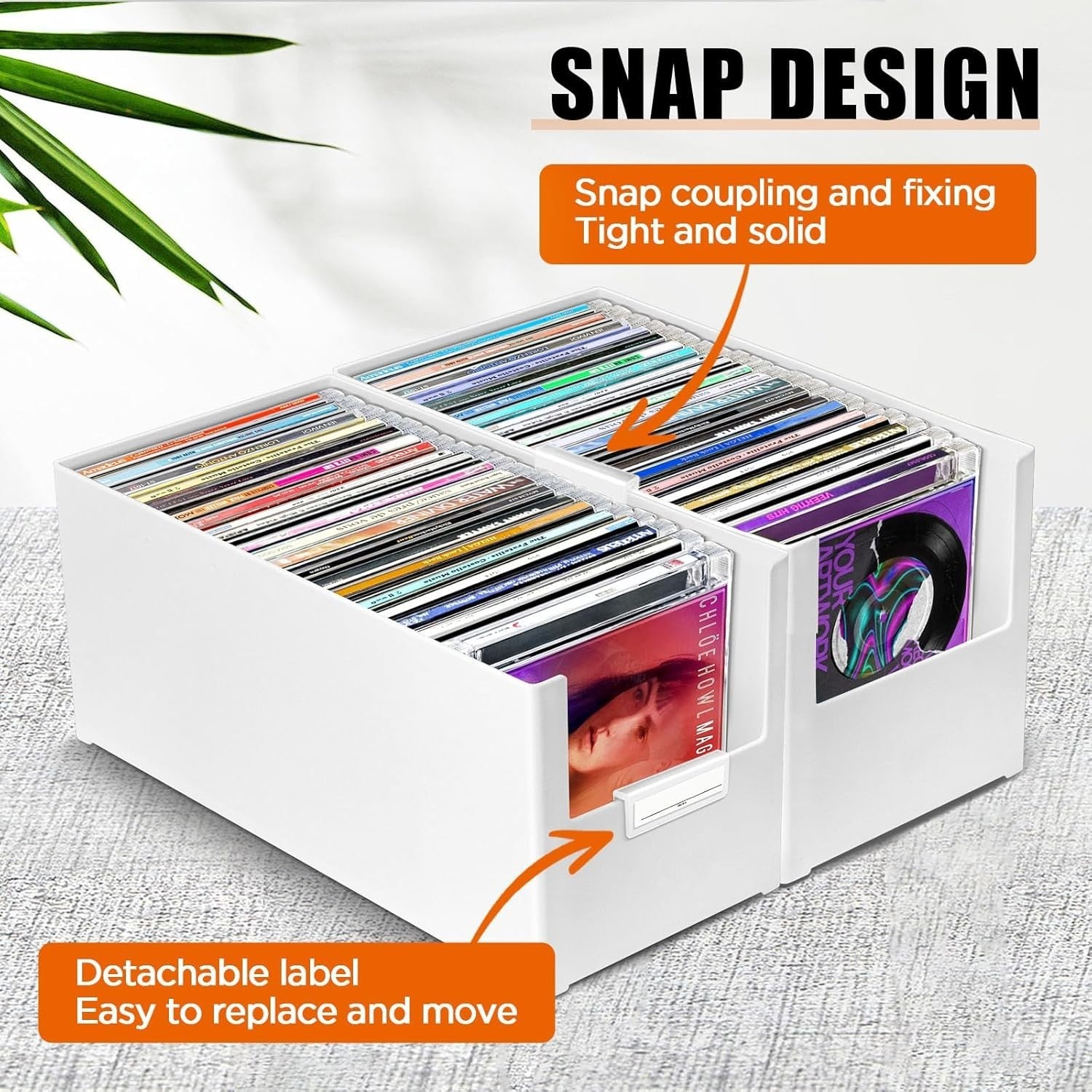 CD Storage Box Stackable Organizer Holds 25 CDs Plastic Media Holder White