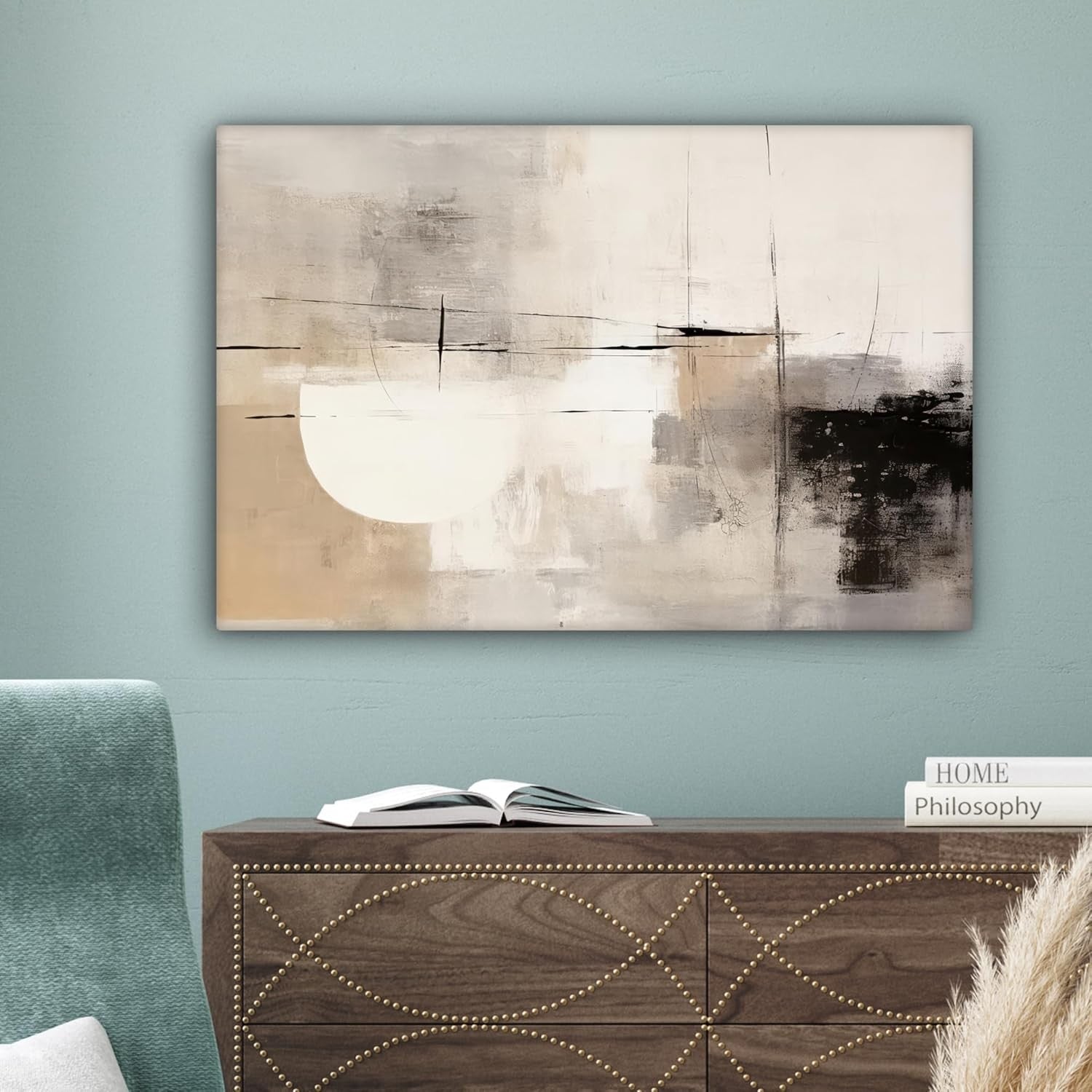 Abstract Grey Canvas Wall Art 60x40cm Framed Modern