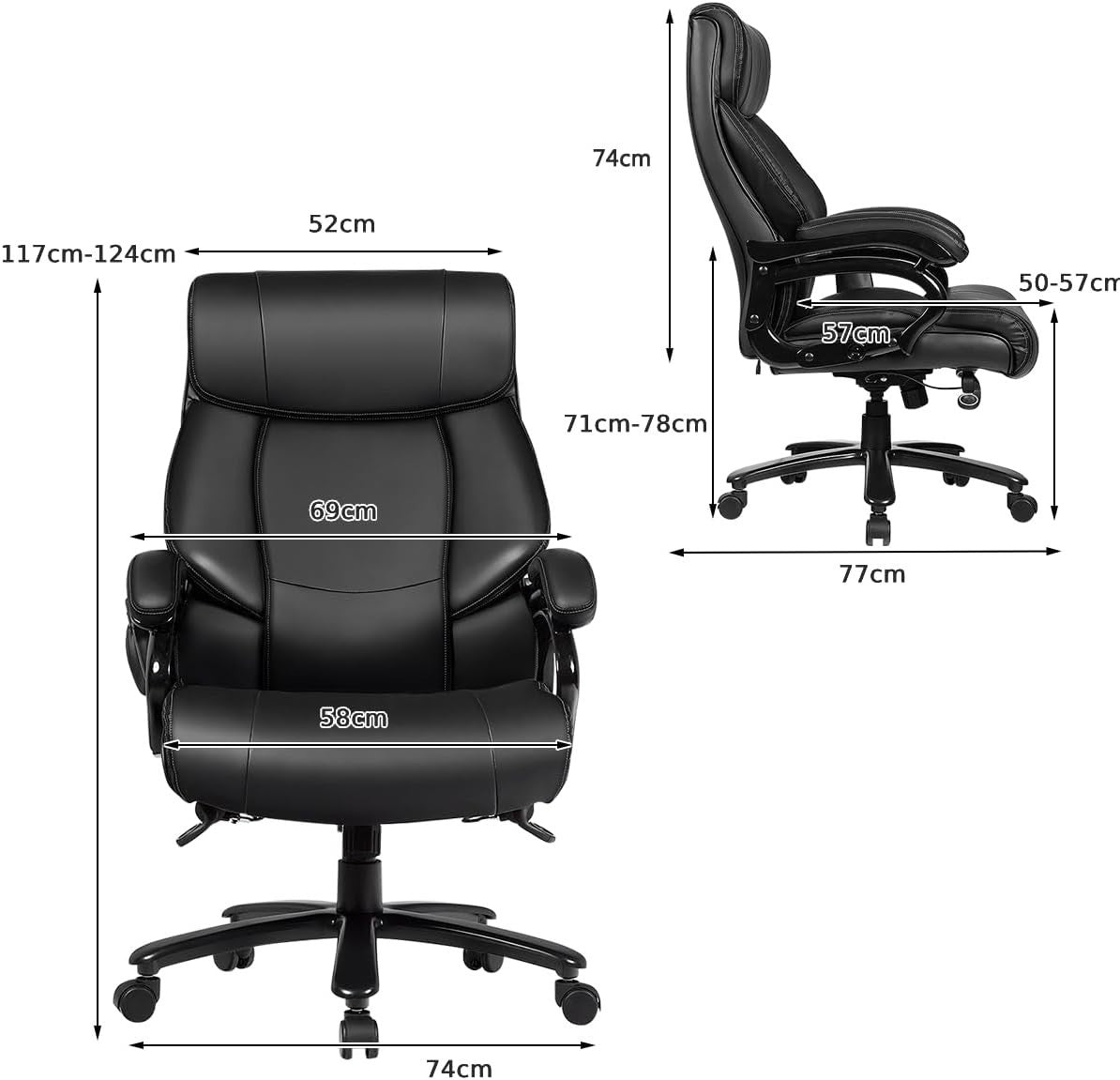 Big & Tall Massage Office Chair 400lbs PU Leather Swivel Recline Adjustable