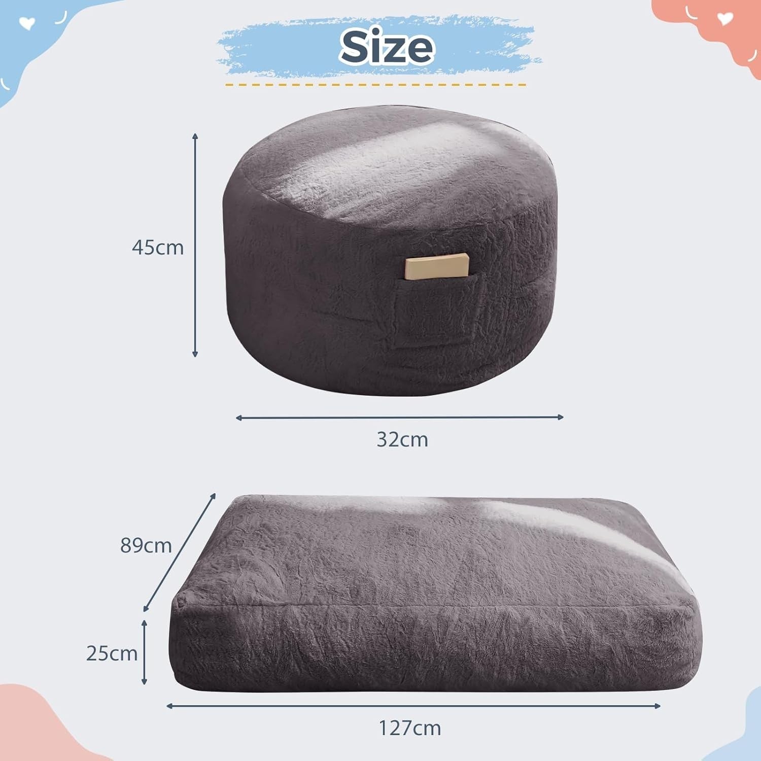 Convertible Kids Bean Bag Chair Bed Faux Fur Lounger Sofa Mattress