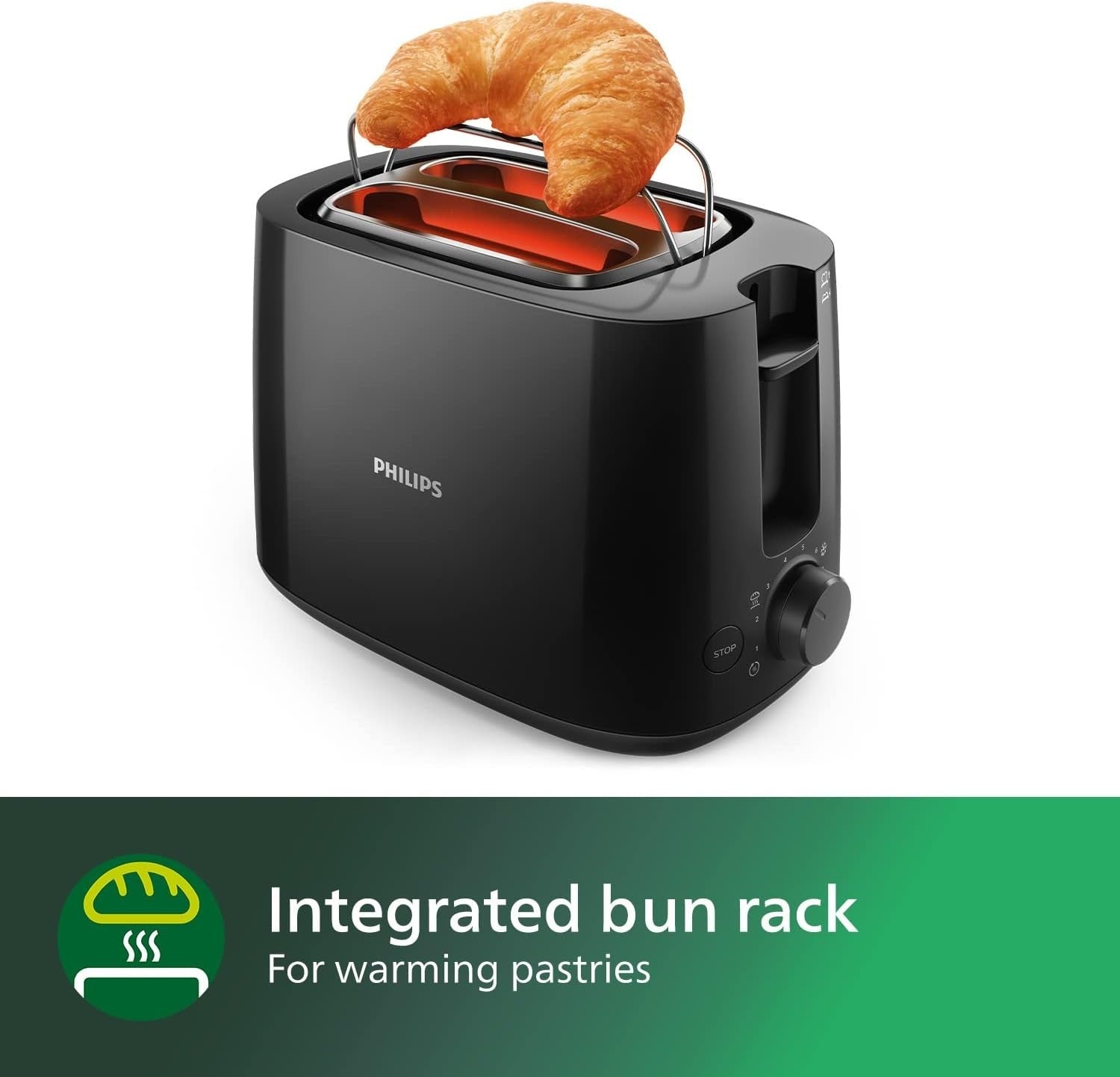 2-Slice Bread Toaster with 8 Browning Settings, Bun Warmer & Crumb Tray
