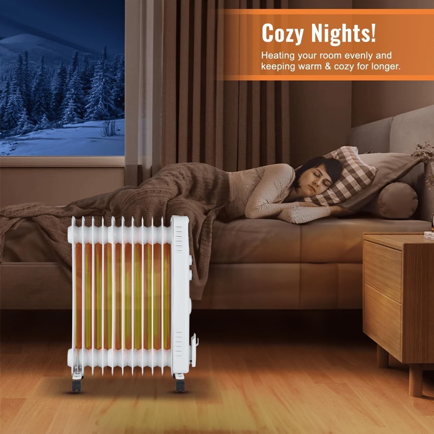 Oil Filled Radiator Heater 2500W 11 Fin Electric Portable Heater Timer