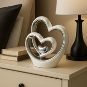 Silver Heart Ornament 25.5cm Ceramic Sculpture Modern Couple Wedding Gift Decor