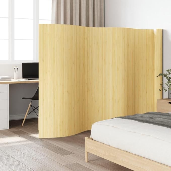 Bamboo Room Divider 800x165cm Natural Light Beige Folding Privacy Screen