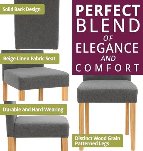 Modern Grey Fabric Dining Chairs Set of 2 with Solid Wooden Legs Kitchen Seats
