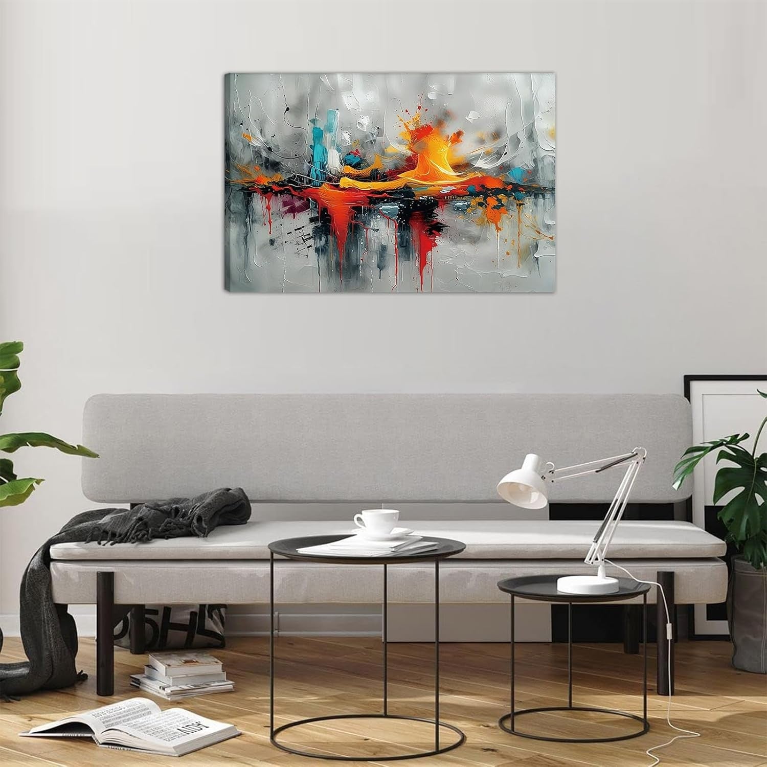 Abstract Canvas Wall Art Blue Orange Modern Framed Painting 59x39cm Home Decor