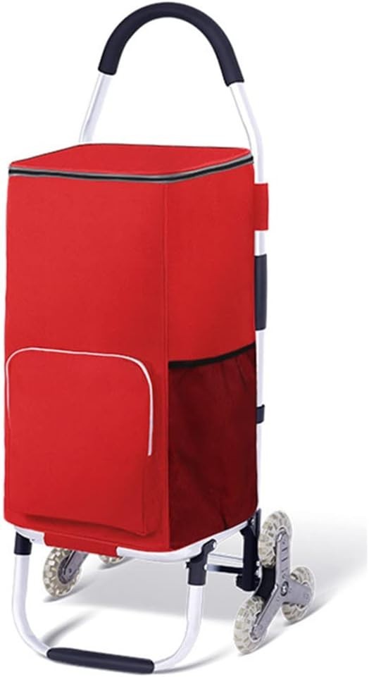 Foldable 6-Wheel Stair Climber Shopping Cart – Utility Grocery Trolley Red