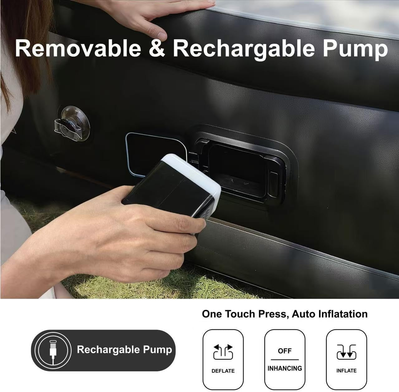 Double Air Mattress with Built-In Pump, Flocked Surface & Carry Bag