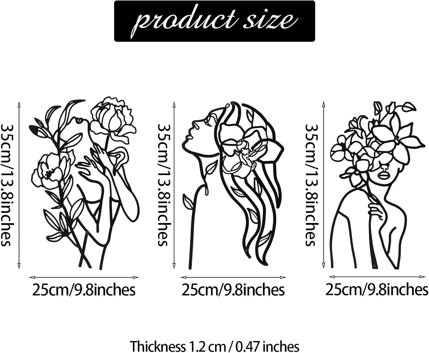 3pc Metal Woman Line Wall Art Minimalist Black Abstract Decor