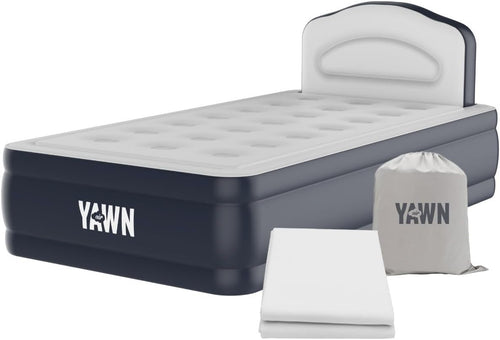 Single Inflatable Air Bed with Built-In Pump Headboard & Fitted Sheet