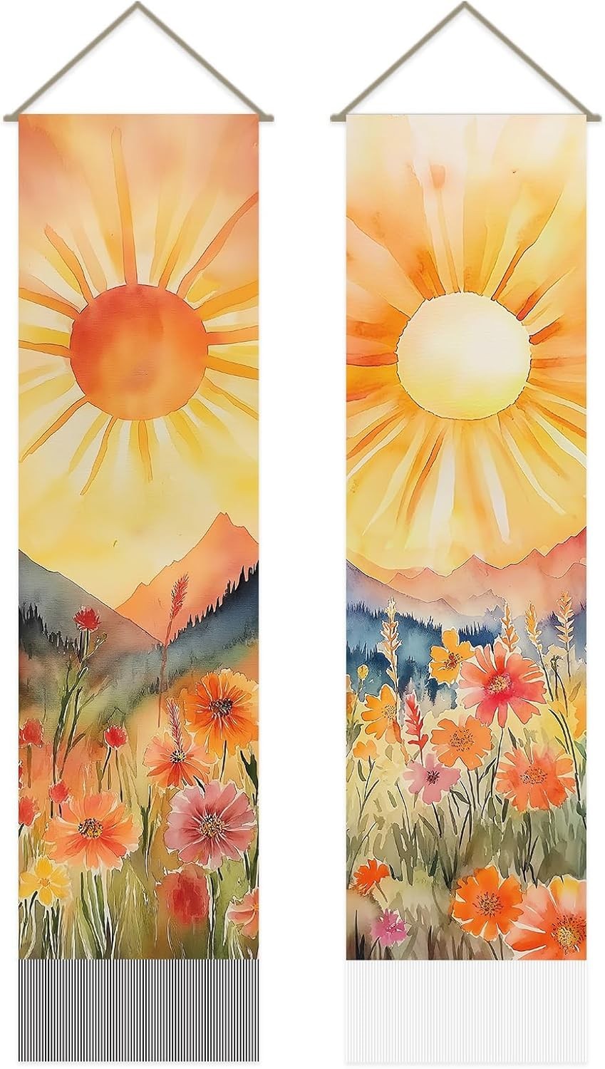 2PCS Boho Sun Tapestry 130x33cm Sunrise Wall Hanging Decor