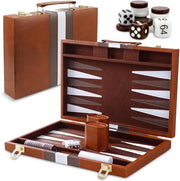 Luxury Wooden Backgammon Set Travel Case Board Game with Dice Cups