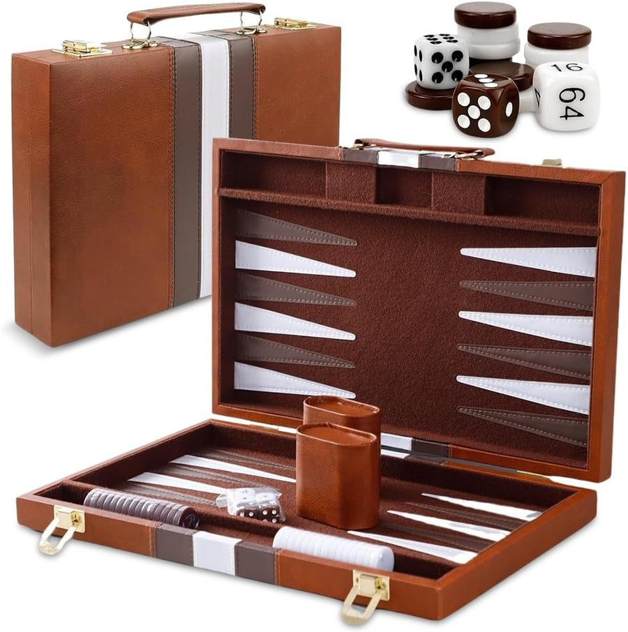 Luxury Wooden Backgammon Set Travel Case Board Game with Dice Cups