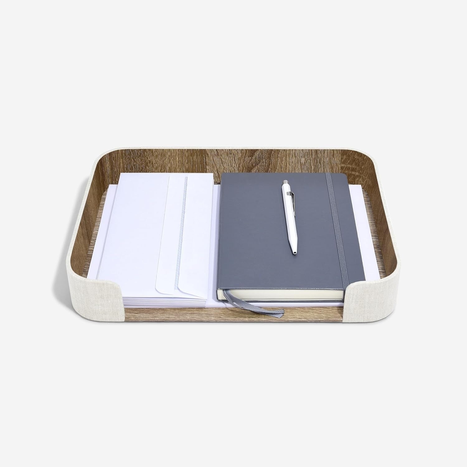 Stackable Desk Organiser & Letter Tray | Linen Office Storage, 5 Compartments