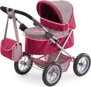 Trendy Doll Stroller Foldable Pram Adjustable Handle Big Wheels Bag 46cm