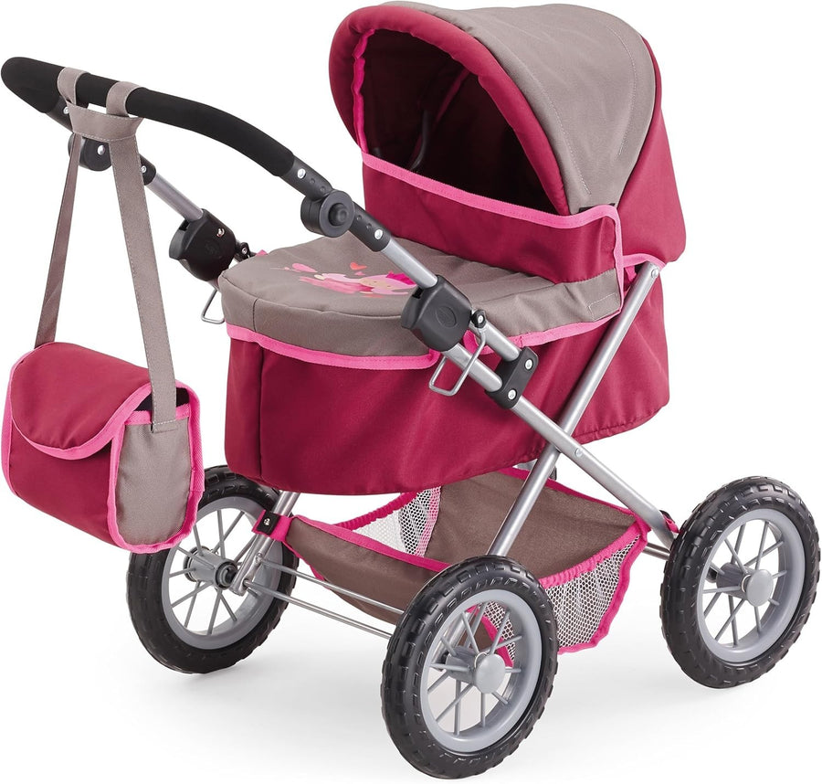 Trendy Doll Stroller Foldable Pram Adjustable Handle Big Wheels Bag 46cm