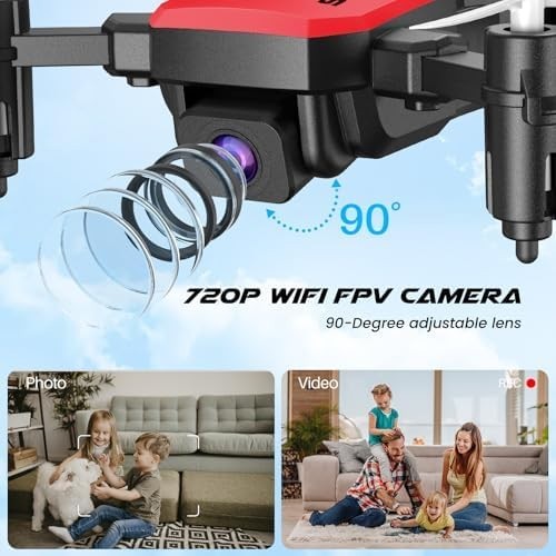 720P HD FPV Foldable Mini Drone with Altitude Hold & 3D Flip (2 Batteries, Red)