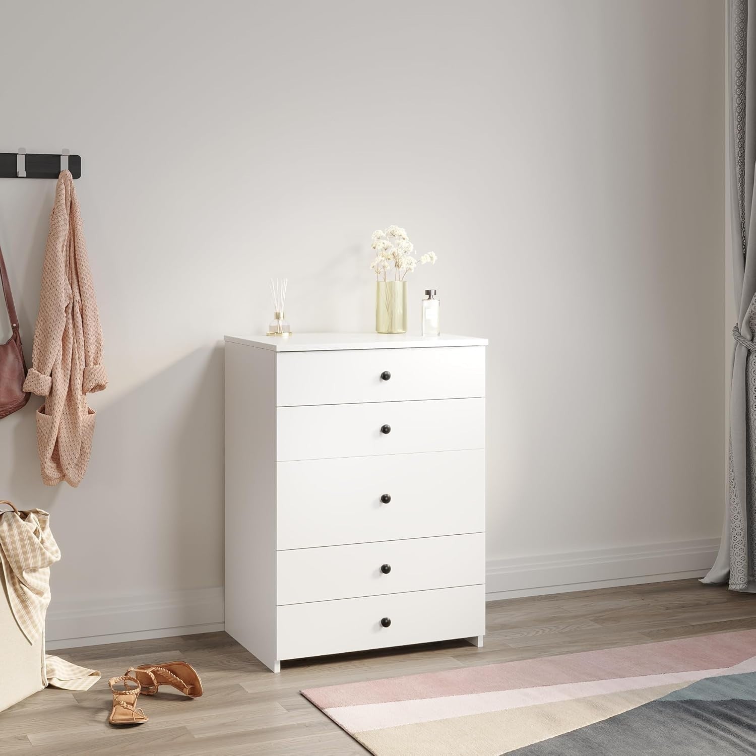 White Vanity Desk Flip Up Mirror 3 Color LED Light 4 Drawers Small Space