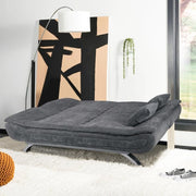 Grey Linen 2 Seater Sofa Bed with Pillows Folding Sleeper Couch for Flats