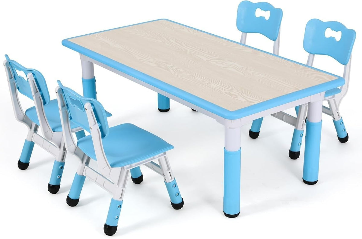 Adjustable Kids Table & 4 Chairs Set Safe Durable Plastic Furniture Blue