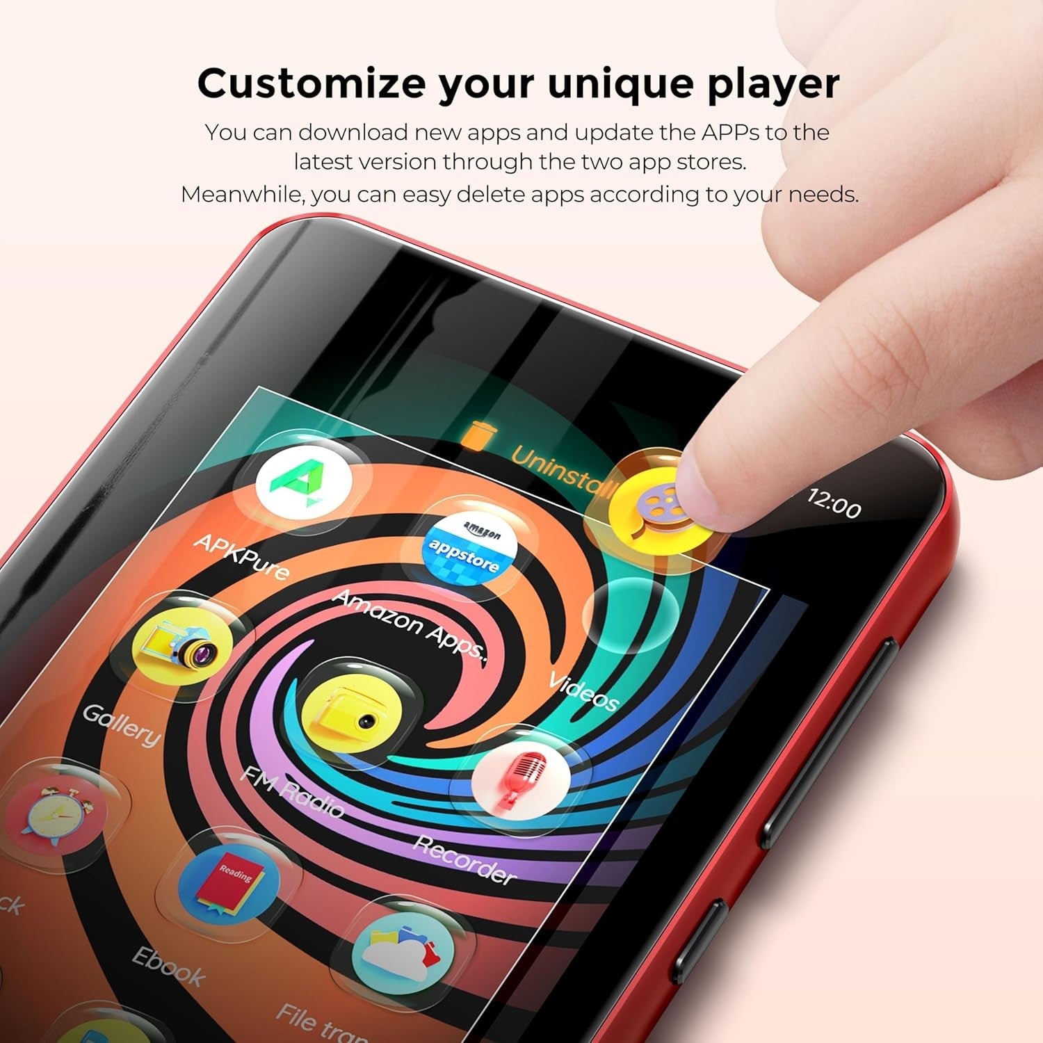 160GB MP3 MP4 Player Black Red 4" Touch WiFi Bluetooth Spotify