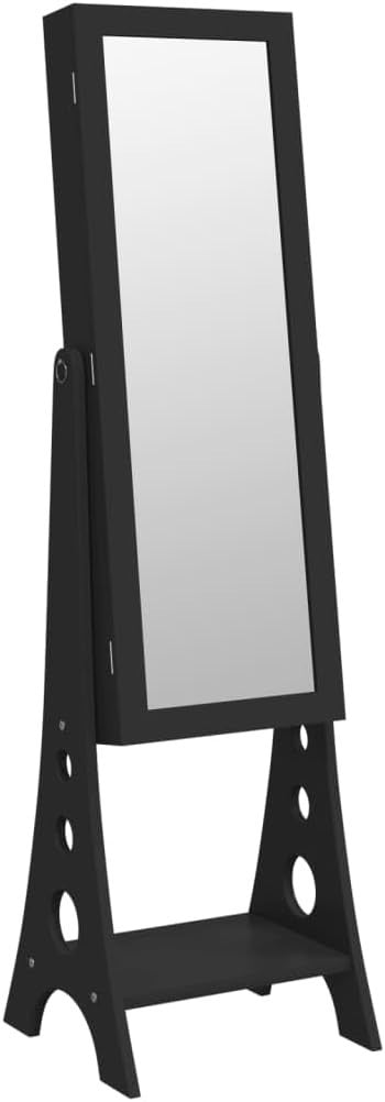LED Standing Mirror Jewelry Cabinet Lockable Storage Armoire Black