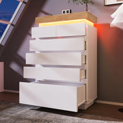 Tall High Gloss 6 Drawer Sideboard Cabinet with LED Light Storage White