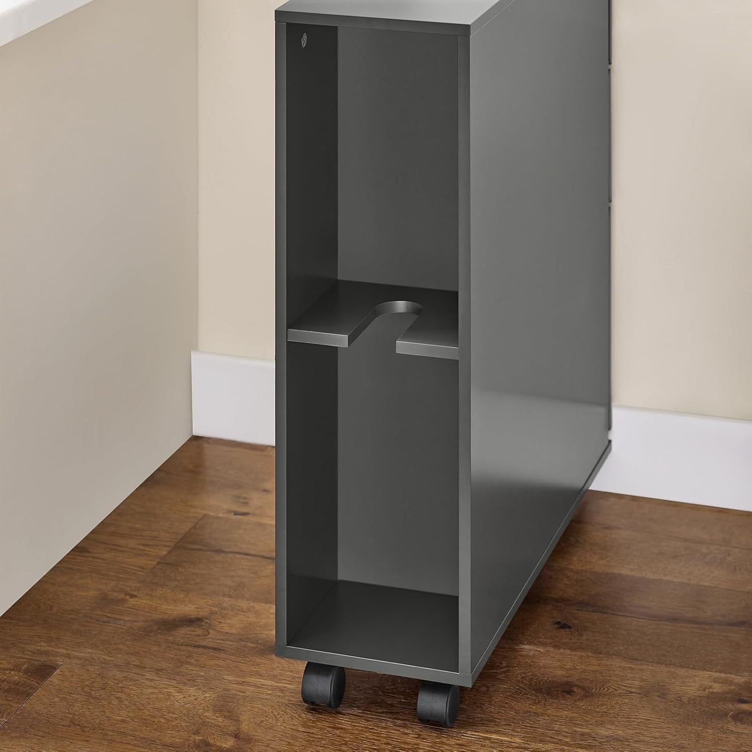 Slim Bathroom Storage Cabinet on Wheels 3 Drawers Dark Grey 20x60x70cm