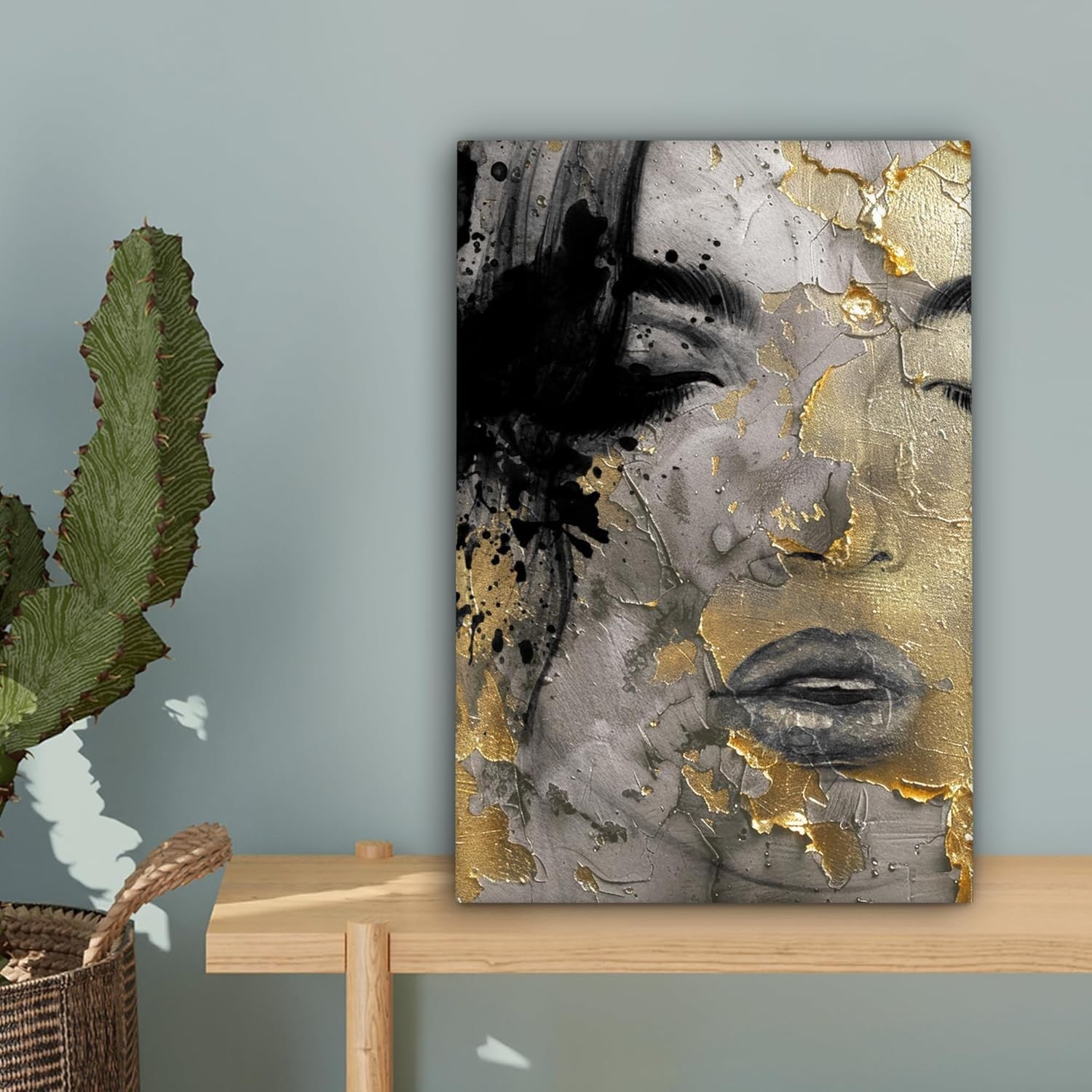 Gold Black Woman Abstract Canvas Wall Art 20x30cm Framed Print