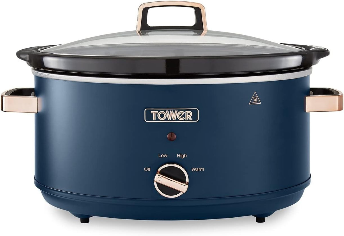 6.5L Large Electric Slow Cooker 300W 3 Heat Settings Non-Stick Pot Blue