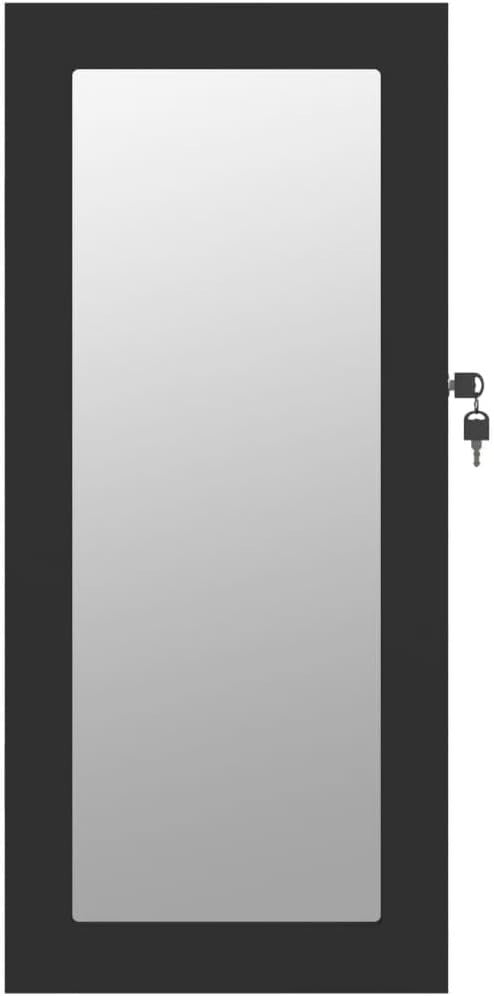 Black Wall Mounted Mirror Jewelry Cabinet Lockable Slim Storage Organizer