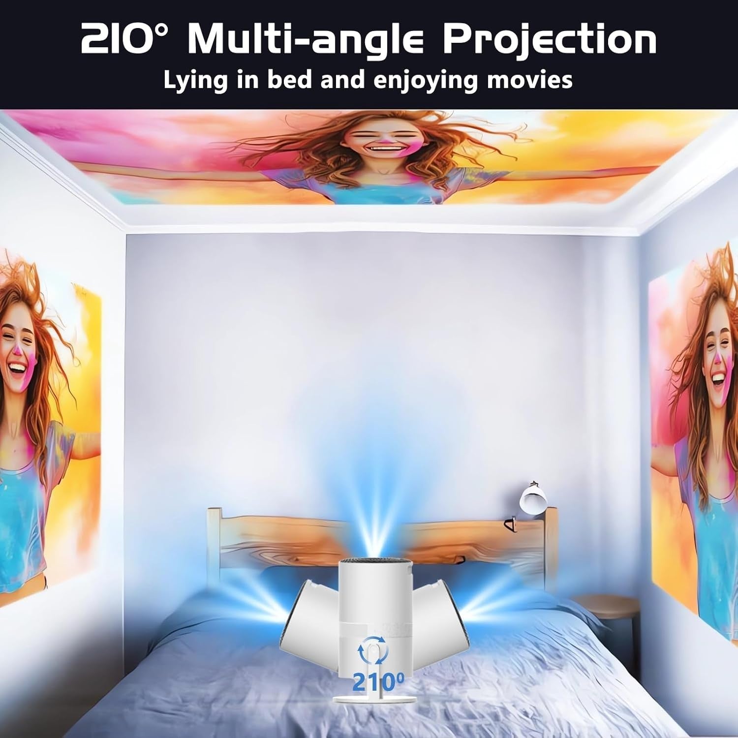 Mini Smart Projector Android WiFi 6 Bluetooth 210° Auto Keystone 4K