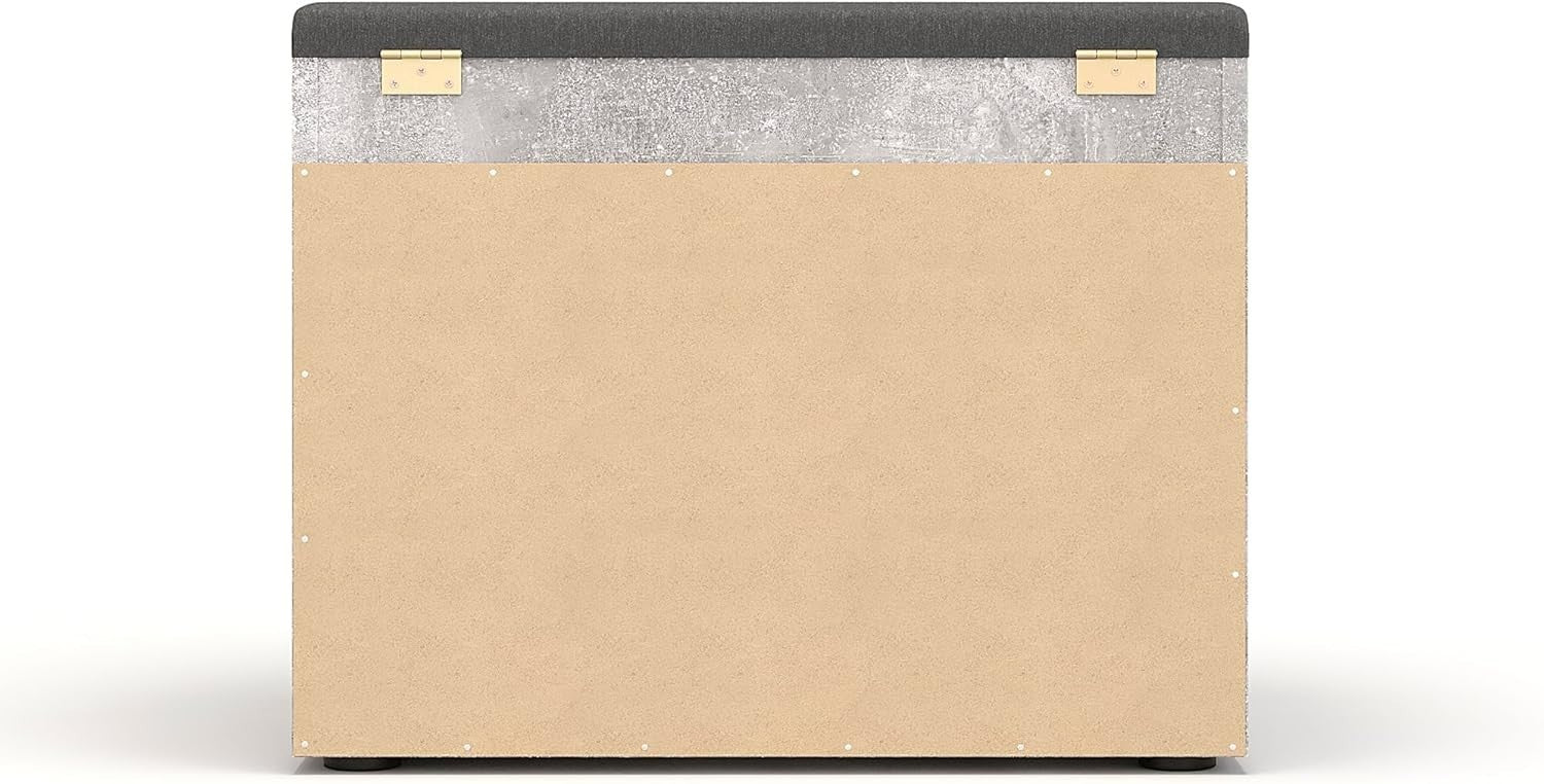 Concrete Grey Shoe Bench with Cushion & Storage for Entryway or Hallway