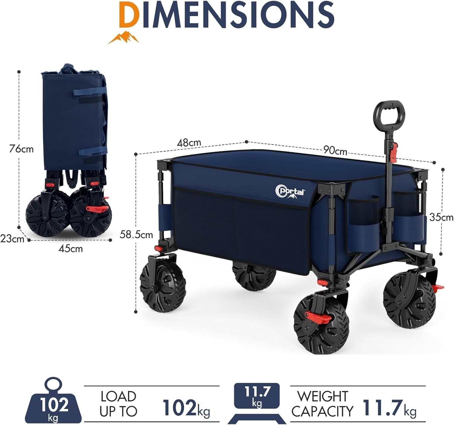 Blue Heavy Duty Beach Trolley 102kg All-Terrain Folding Wagon w/ Big Wheels