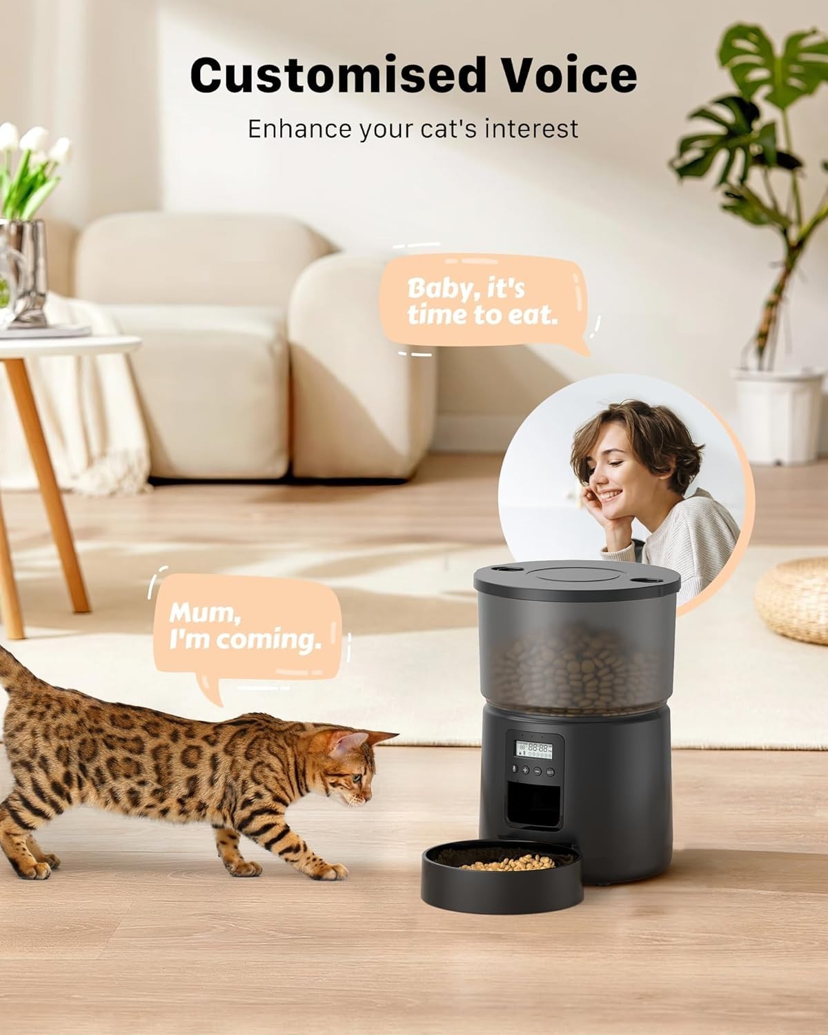 Automatic Cat Feeder 5L Timer Food Dispenser 6 Meal Voice Recorder Lock